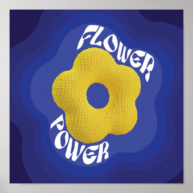 Affiche d'art Power Fleur Jaune avec Dégradé Bleu (Devant)
