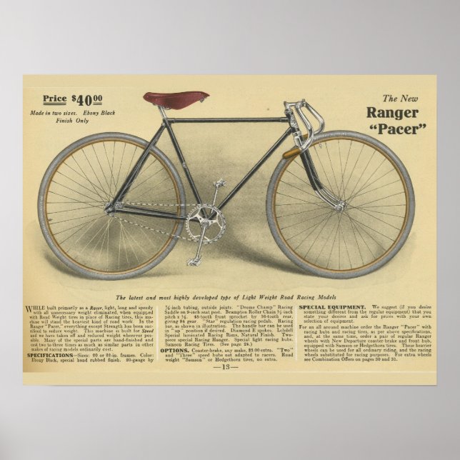 Affiche d'art publicitaire sur le vélo Ranger Vint (Devant)