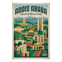 Affiche d'art rétro de voyage à Addis-Abeba Éthiop