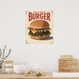 Affiche d'art rétro vintage de hamburger diner