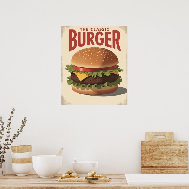 Affiche d'art rétro vintage de hamburger diner (Cuisine)
