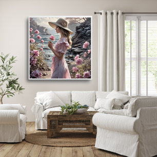 Affiche d'art romantique d'une belle femme en été