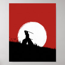 Affiche d'art silhouette de guerrier samouraï japo