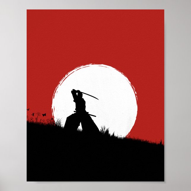 Affiche d'art silhouette de guerrier samouraï japo (Devant)