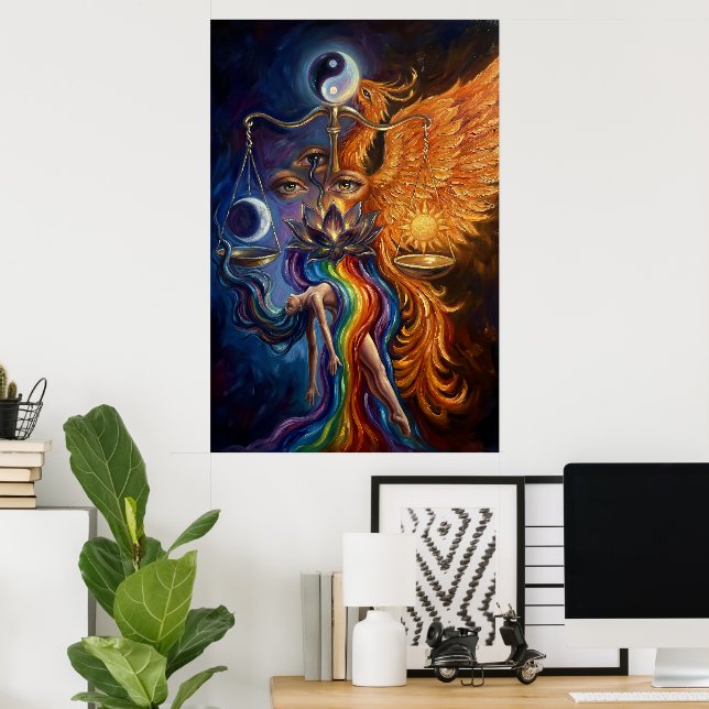 Affiche d'art spirituel Phoenix & Lotus (Bureau à domicile)