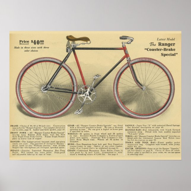 Affiche d'art sur les vélos de Ranger Vintage 1918 (Devant)