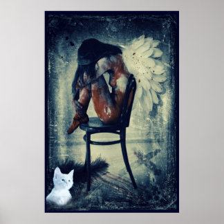 affiche d'art surréaliste de l'ange et de la chatt