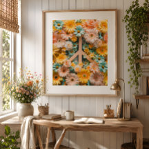 Affiche d'art symbole de paix floral – Fleur rétro