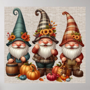Affiche d'art Trio Gnomes de Thanksgiving