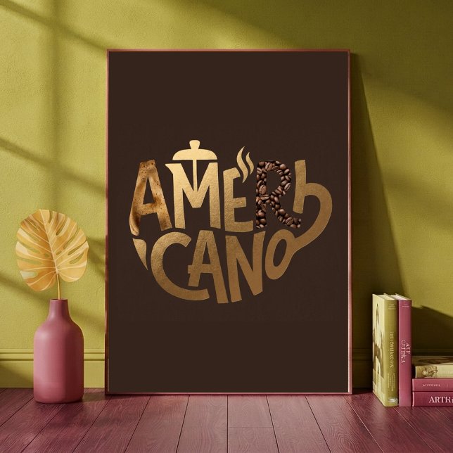 Affiche d'art typographique Americano Gold Coffee  (Créateur téléchargé)