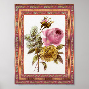 Affiche d'art vintage Fleurs Rose avec cadre
