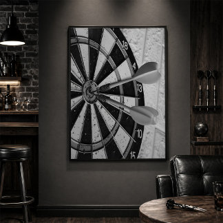 Affiche Dartboard Close Up with Darts Hitting Bullseye