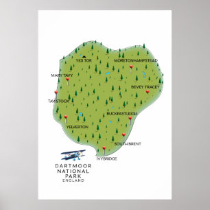 Affiche Dartmoor national park England Map