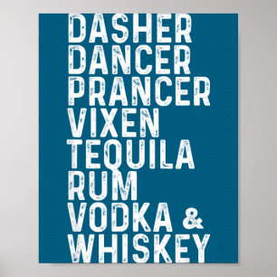 Affiche Dasher Dancer Prancer Vixen Tequila Rum Vodka Et