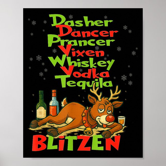 Affiche Dasher Dancer Whiskey Vodka Tequila Blitzen Christ (Devant)
