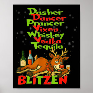 Affiche Dasher Dancer Whisky Vodka Tequila Blitzen Christ