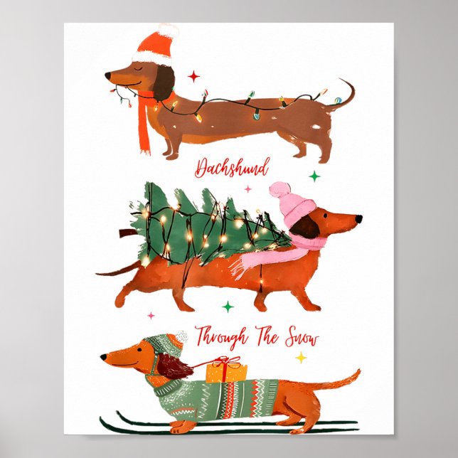 Affiche Dashing Through The Snow Christmas Wiener Dog Holi (Devant)