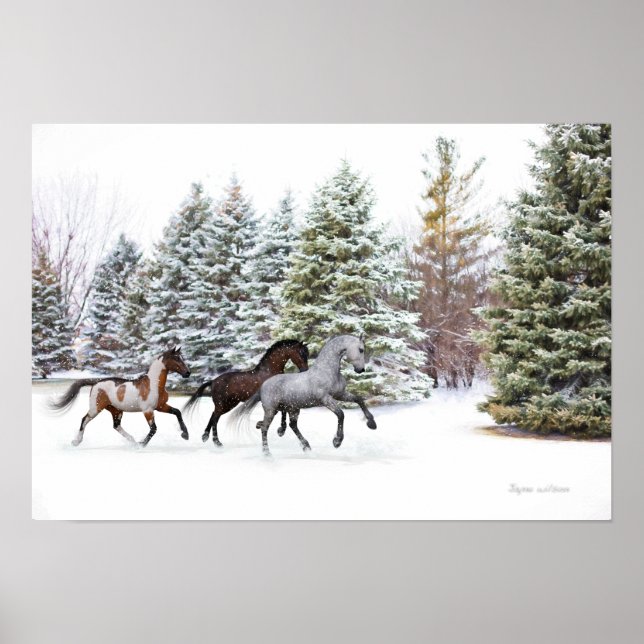 Affiche Dashing Through the Snow - Running Horses Art (Devant)