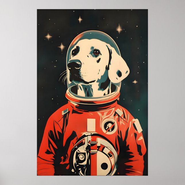 Affiche d'astronaute dalmate, Impression rétro dal (Devant)