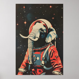 Affiche d'astronaute éléphant, Impression rétro él