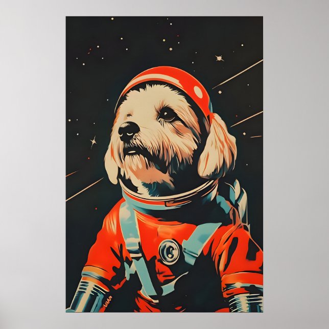 Affiche d'astronaute Lhasa Apso, Lhasa Apso Rétro (Devant)