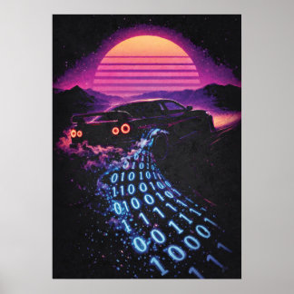 Affiche Data-Drift - Rétro Voiture Synthwave Amateur de Vo