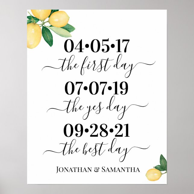 Affiche Date de mariage du plus beau jour Oui Jour Lemons  (Devant)