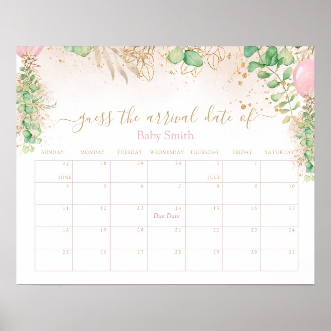 Affiche Date de naissance bébé Guess Glitter Or Végétal (Devant)