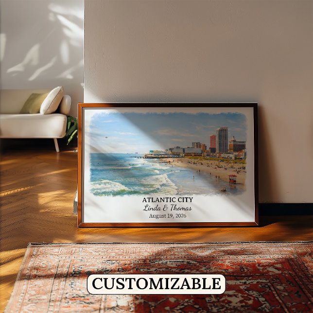 Affiche d'Atlantic City New Jersey, Aquarelle, Cus (Créateur téléchargé)