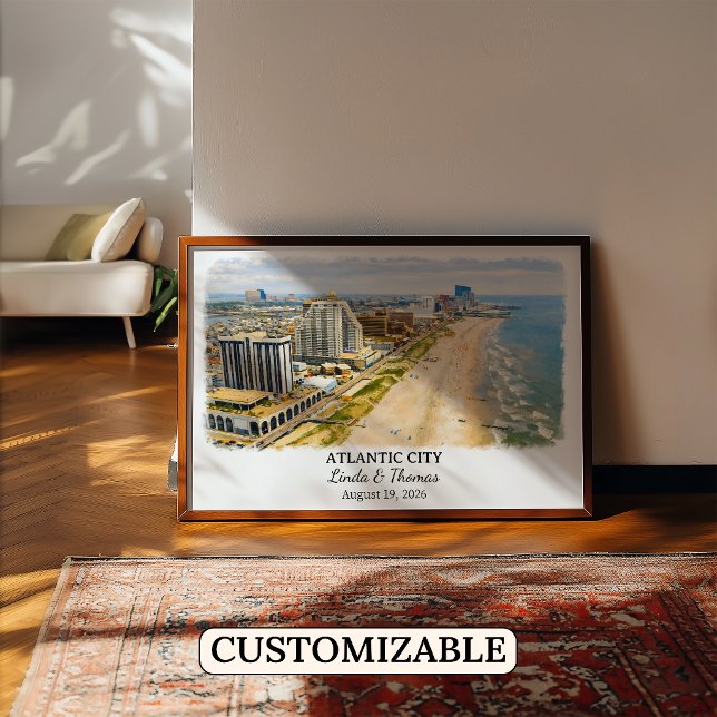 Affiche d'Atlantic City New Jersey, Aquarelle, Cus (Créateur téléchargé)