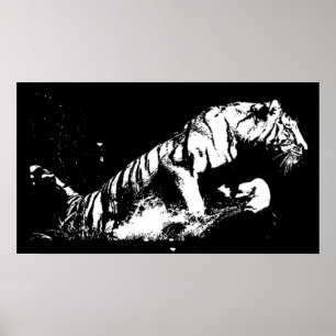 Affiche d'attaque de tigre - Tiger noir et blanc