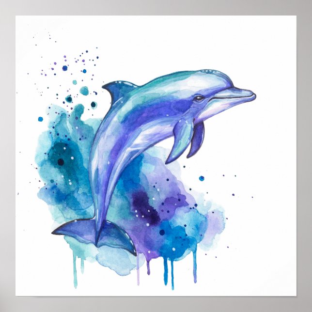 Affiche Dauphin aquarelle couleur artistique (Devant)