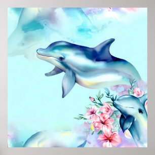 Affiche Dauphin aquarelle peint