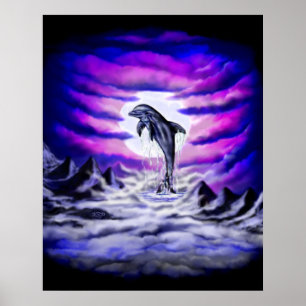 Affiche Dauphin au clair de lune