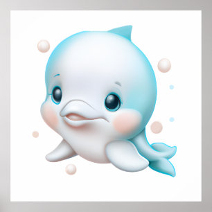 Affiche Dauphin Bébé Bleu Mignon