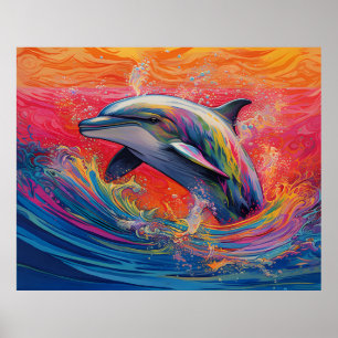 Affiche Dauphin coloré peinture Abstraite