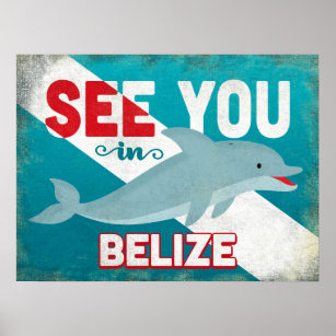 Affiche Dauphin de Belize - Vintage voyage rétro