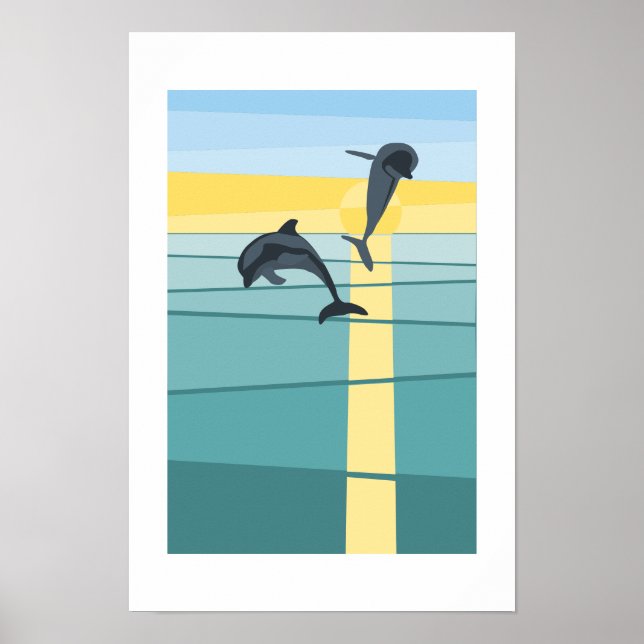 Affiche Dauphin de la mer du soleil moderne dans l'art tur (Devant)