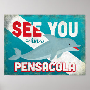 Affiche Dauphin de Pensacola - Vintage voyage rétro