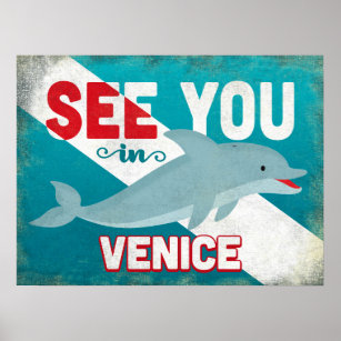 Affiche Dauphin de Venise en Floride - Vintage voyage rétr