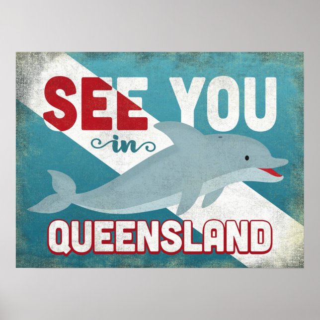 Affiche Dauphin du Queensland - Vintage voyage rétro (Devant)