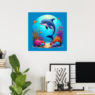 Affiche Dauphin Fantaisiste dans un Récif de Corail Vibran