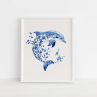 Dauphin floral - Bleu côtier sur Mur beige Art