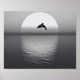 Affiche Dauphin noir et blanc Tropical Printable Art