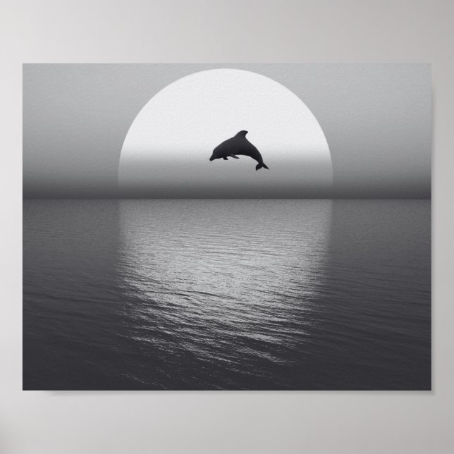 Affiche Dauphin noir et blanc Tropical Printable Art (Devant)