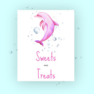 Affiche Dauphin rose aquarelle - friandises et douceurs