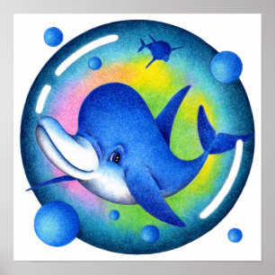Affiche Dauphin souriant qui nage.