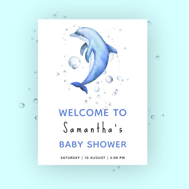 Affiche Dauphin sous la mer baby shower accueil (Créateur téléchargé)