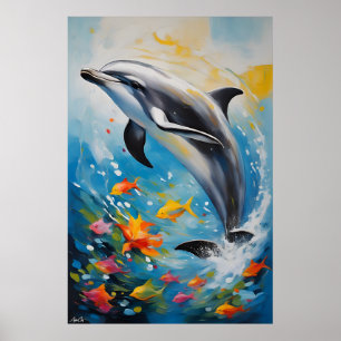 Affiche   Dauphin   Style de peinture à l'huile
