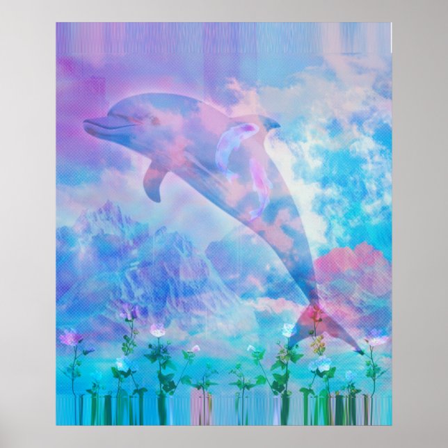 Affiche Dauphin vaporwave dans le ciel (Devant)